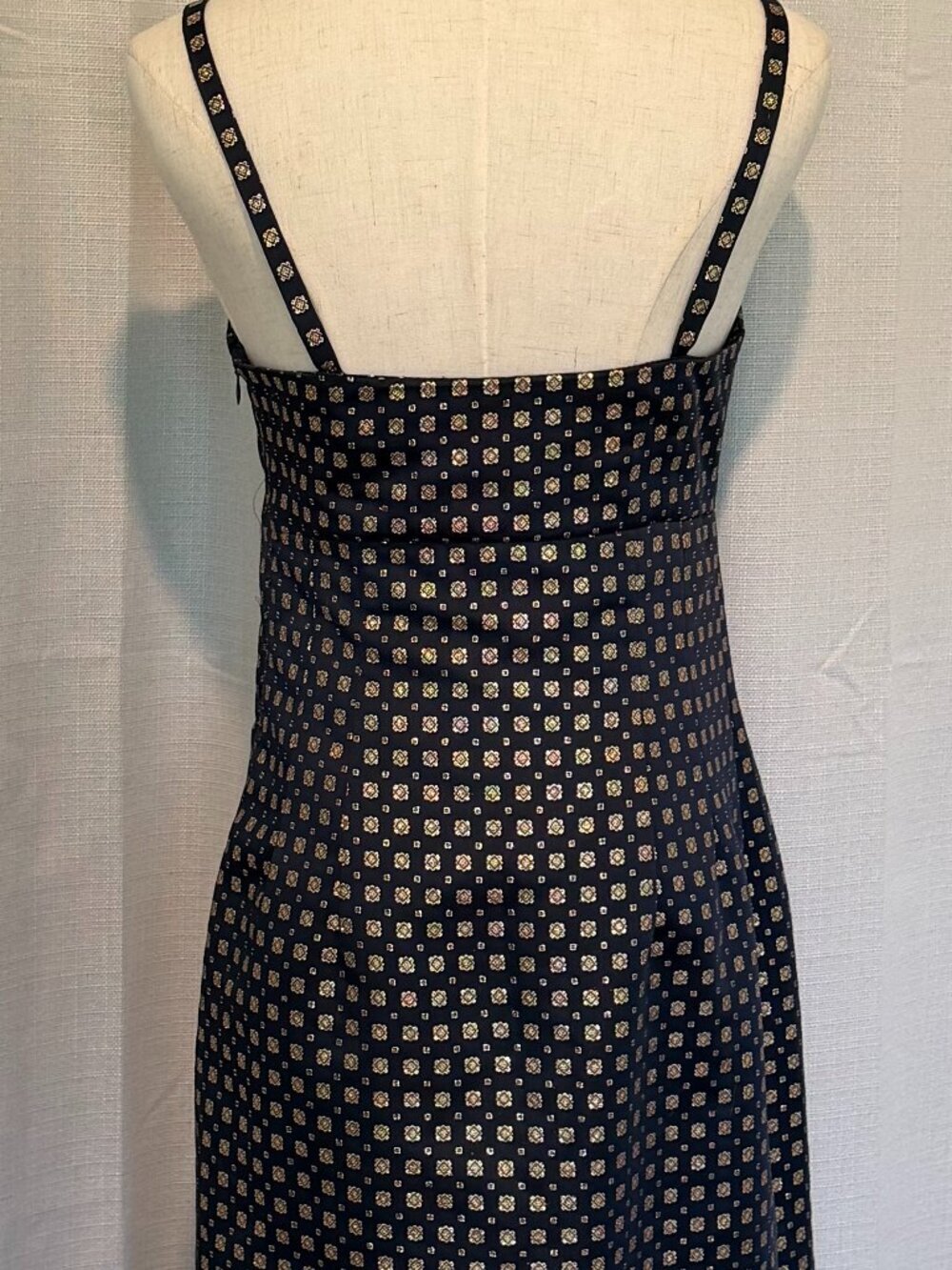 I. Magnin Vintage Navy Gold Brocade Maxi Dress Set Formal Wedding Guest M - Picture 6 of 12